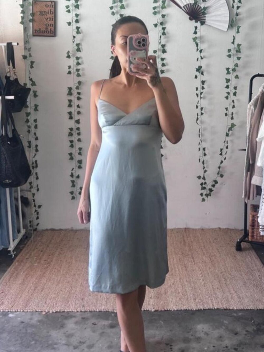 Vintage 90s Calvin Klein silver midi slip dress size 4
